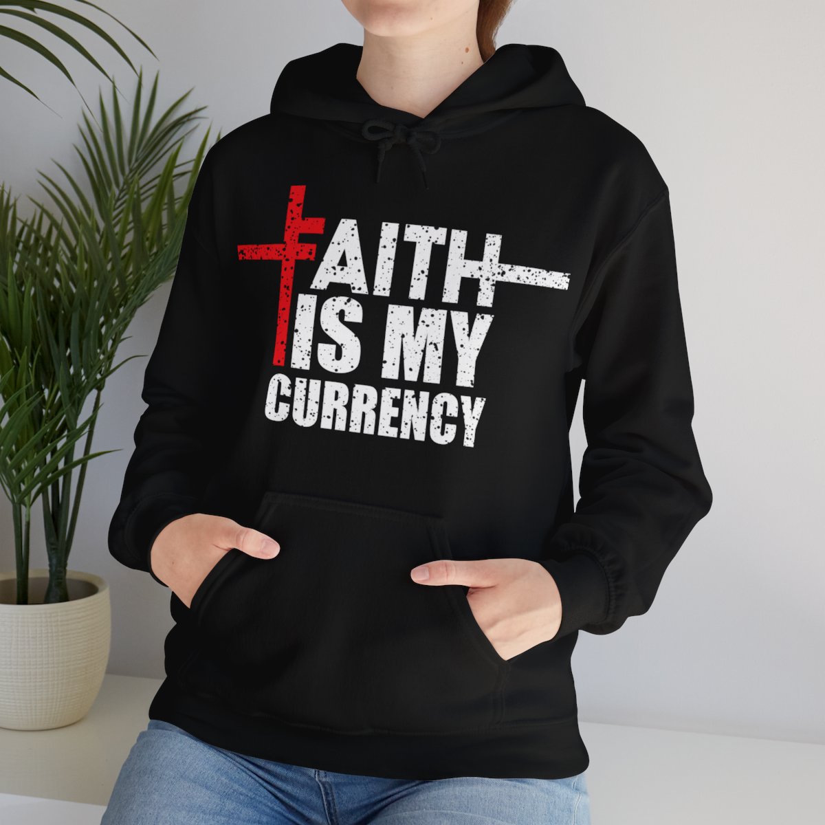 'Lax Apparels Faith Is My Currency Faith-Based Motivational Hoodie, Unisex, Black Sweatshirt