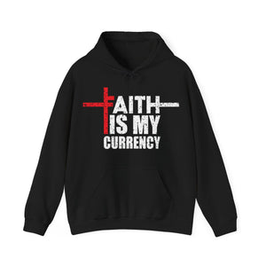 'Lax Apparels Faith Is My Currency Faith-Based Motivational Hoodie, Unisex, Black Sweatshirt