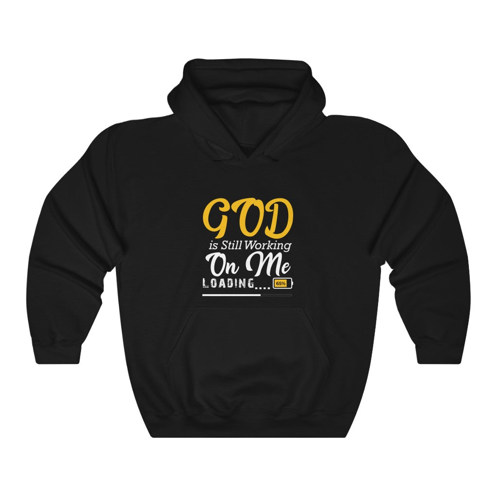 'Lax Apparels God Is Still Working On Me Faith-Based Motivational Hoodie, Unisex, Black Sweatshirt
