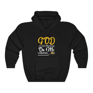 'Lax Apparels God Is Still Working On Me Faith-Based Motivational Hoodie, Unisex, Black Sweatshirt