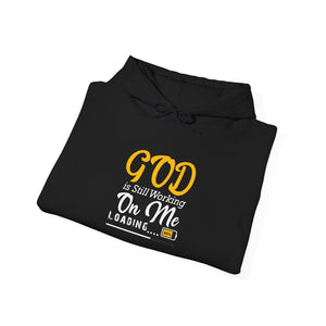 'Lax Apparels God Is Still Working On Me Faith-Based Motivational Hoodie, Unisex, Black Sweatshirt