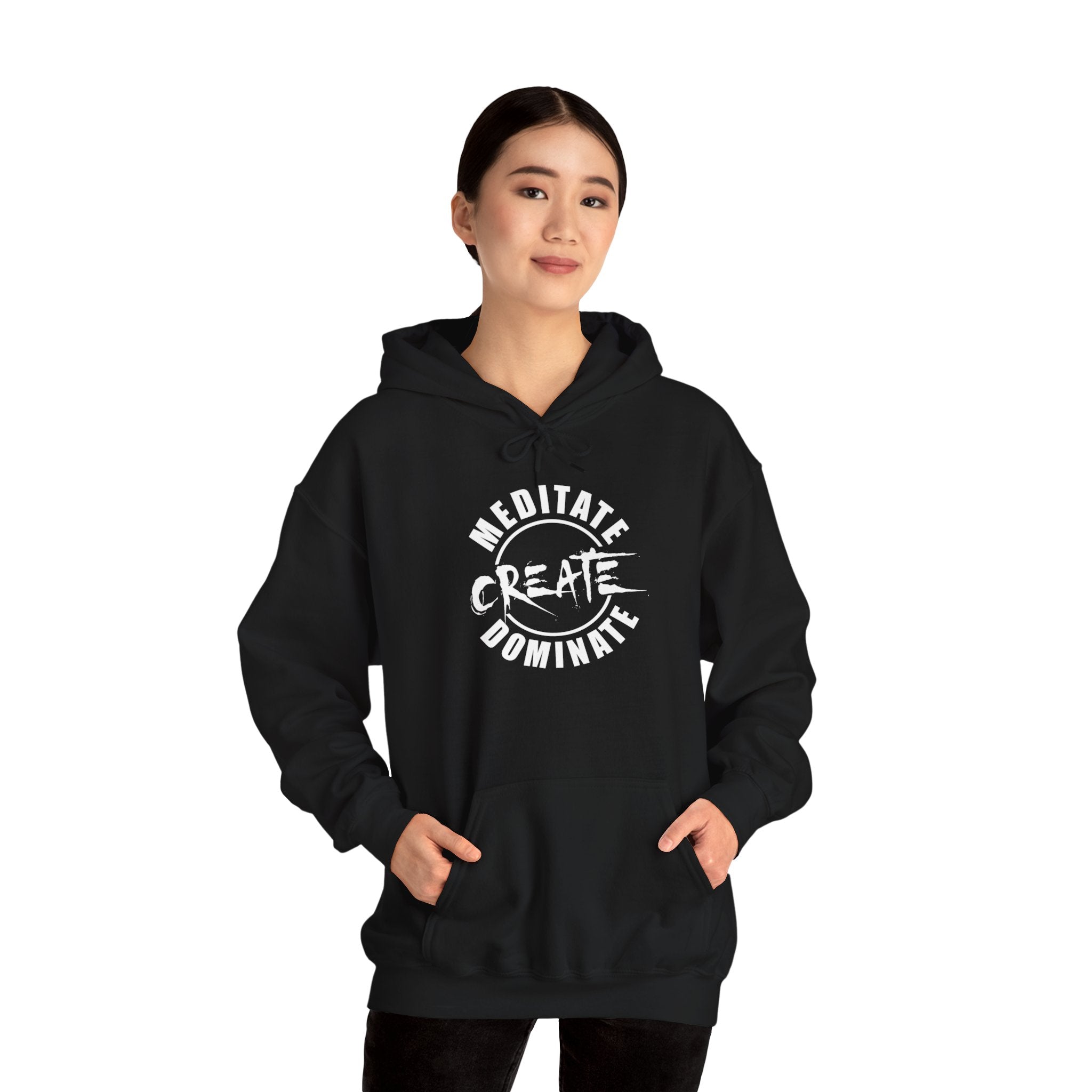 'Lax Apparels Meditate. Create. Dominate Faith-Based Motivational Hoodie, Unisex, Black Sweatshirt