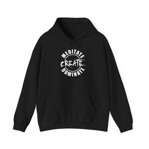 'Lax Apparels Meditate. Create. Dominate Faith-Based Motivational Hoodie, Unisex, Black Sweatshirt