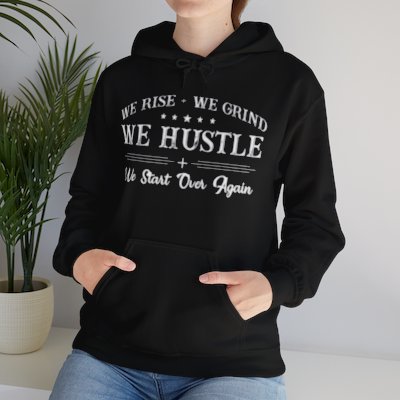 'Lax Apparels Rise. Grind. Hustle Motivational Hoodie, Unisex, Black Sweatshirt