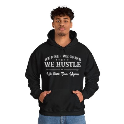 'Lax Apparels Rise. Grind. Hustle Motivational Hoodie, Unisex, Black Sweatshirt